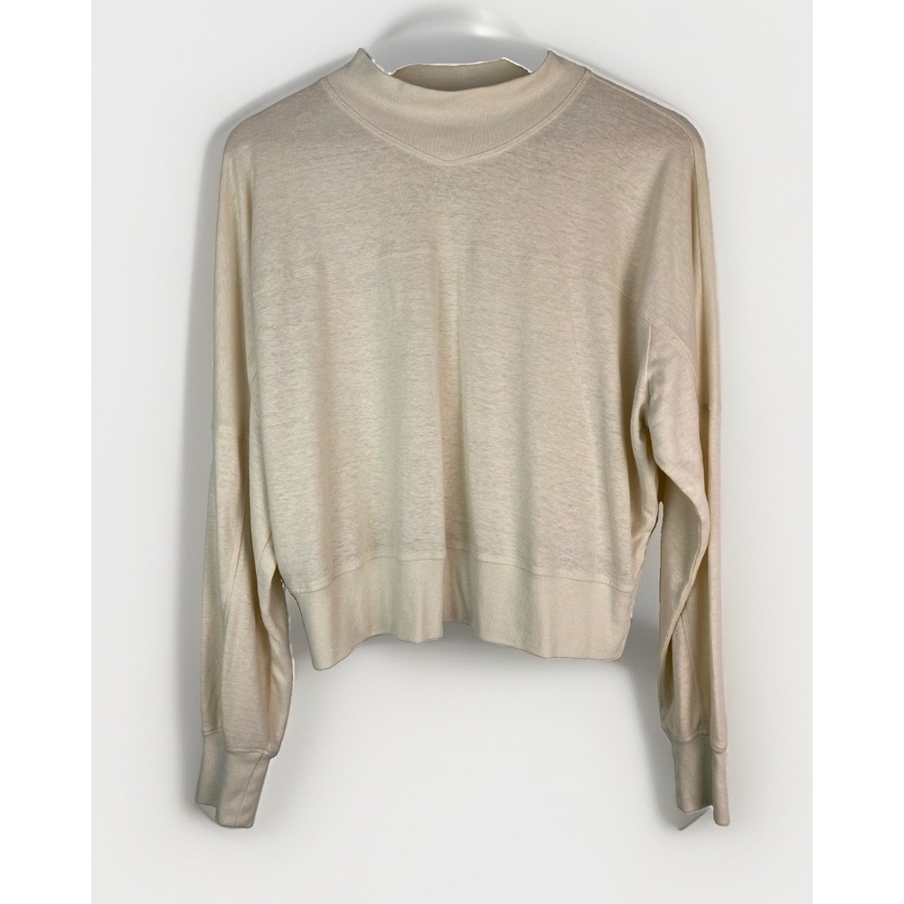 prAna Women's L Ivory Long Sleeve Mock Neck Crop Pullover Top